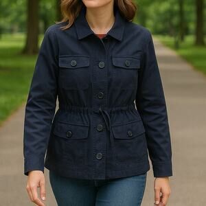 Charter Club Women's Medium Utility Jacket Blue Button Paisley Lined Classic